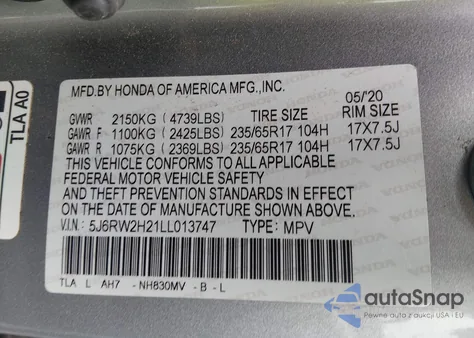 2020 Honda Cr-V Awd Lx from USA, damaged, VIN 5J6RW2H21LL013747